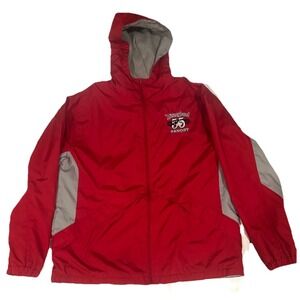 Walt Disney World Vtg. L Hooded Lined Windbreaker Rain Jacket Coat RED GRAY 1971